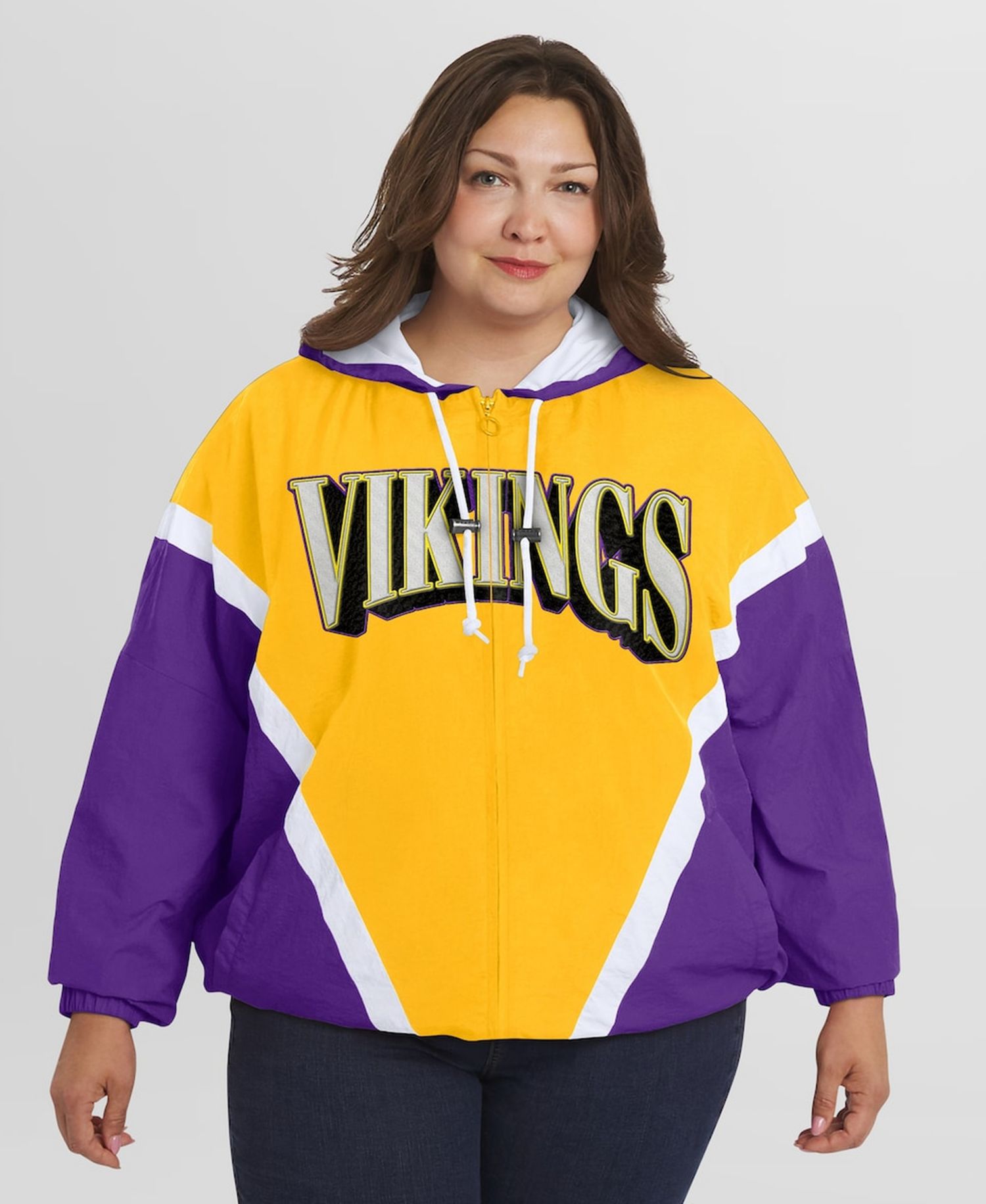 Women's Gold/Purple Minnesota Vikings Plus Size Retro Crinkle Full-Zip Hoodie Windbreaker Jacket