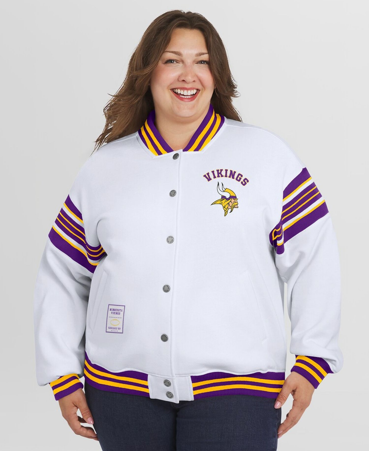 Women's White Minnesota Vikings Plus Size Full-Snap Fleece Sweatshirt Jacket