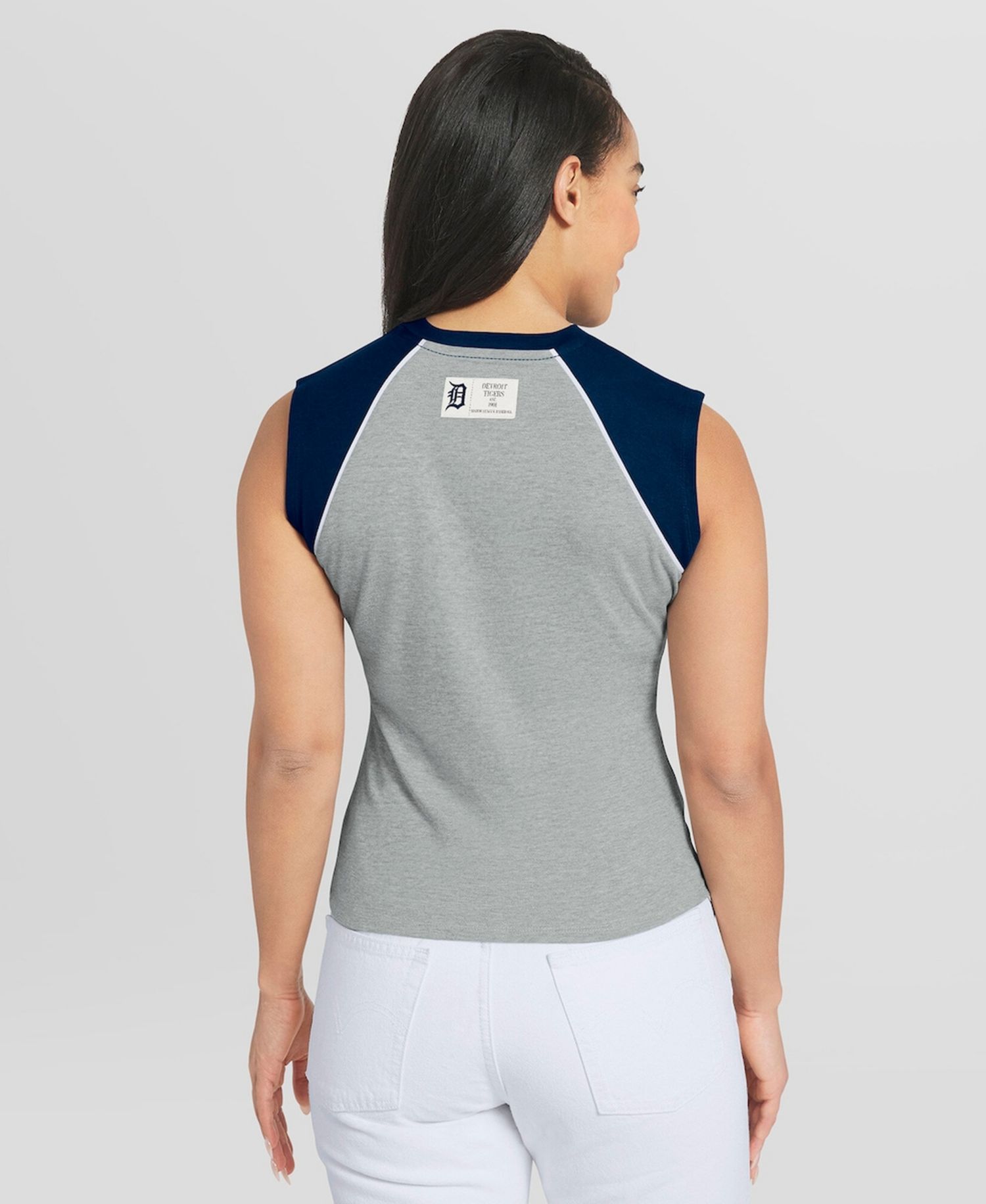 Women's Heather Gray Detroit Tigers Cropped Raglan Tank Top
