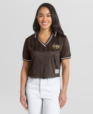 Women's Brown San Diego Padres Cropped V-Neck Polo Shirt
