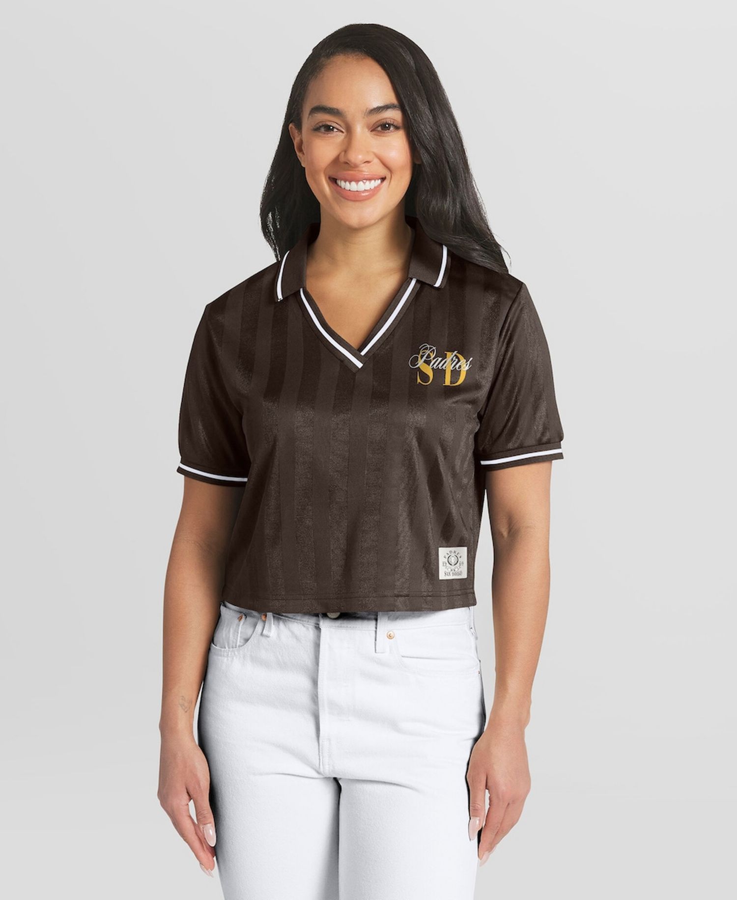 Women's Brown San Diego Padres Cropped V-Neck Polo Shirt