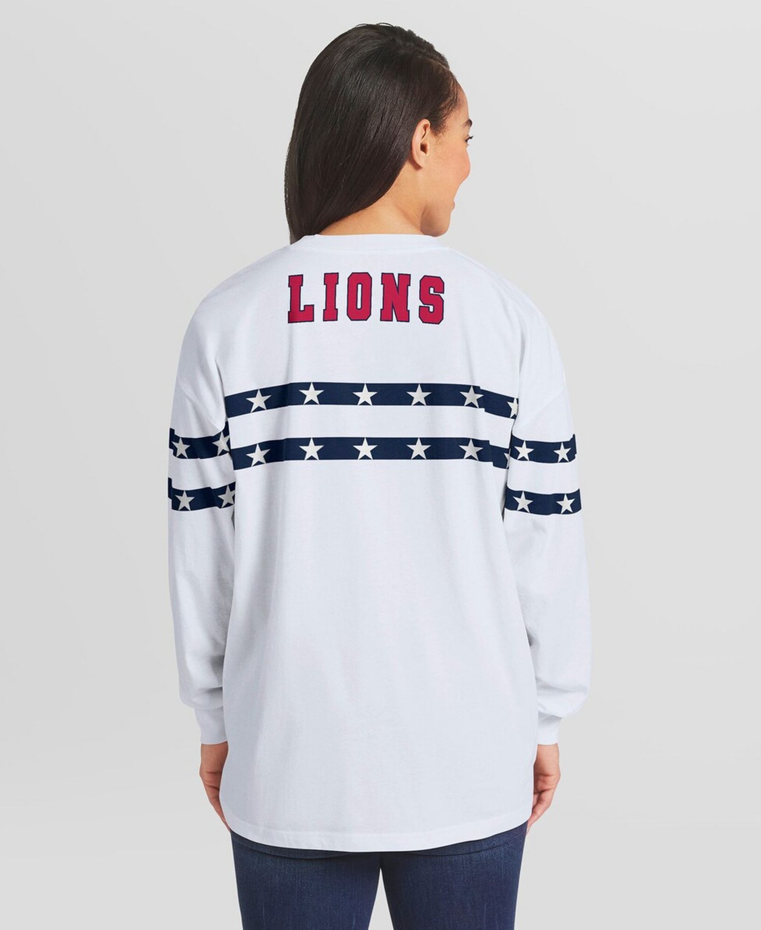 Women's White Detroit Lions Americana Stripe Long Sleeve T-Shirt