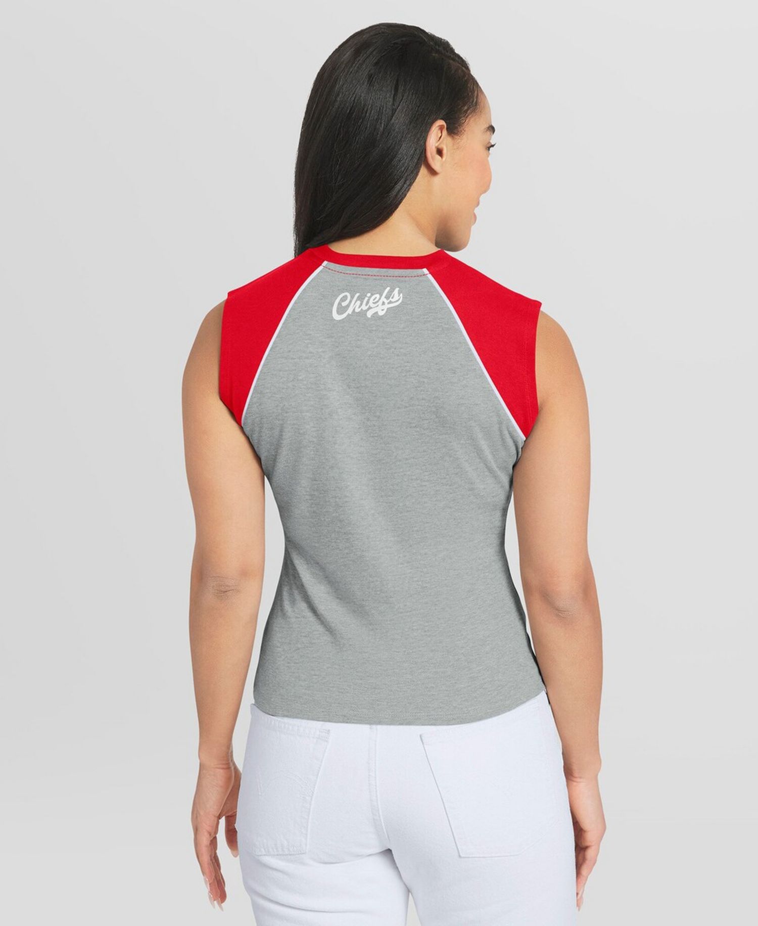 Women's Gray Kansas City Chiefs Cropped Raglan Tank Top