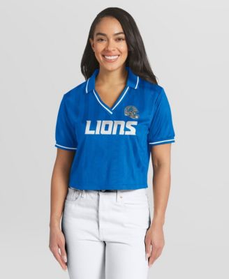 Women's Blue Detroit Lions Cropped Jersey Polo Shirt