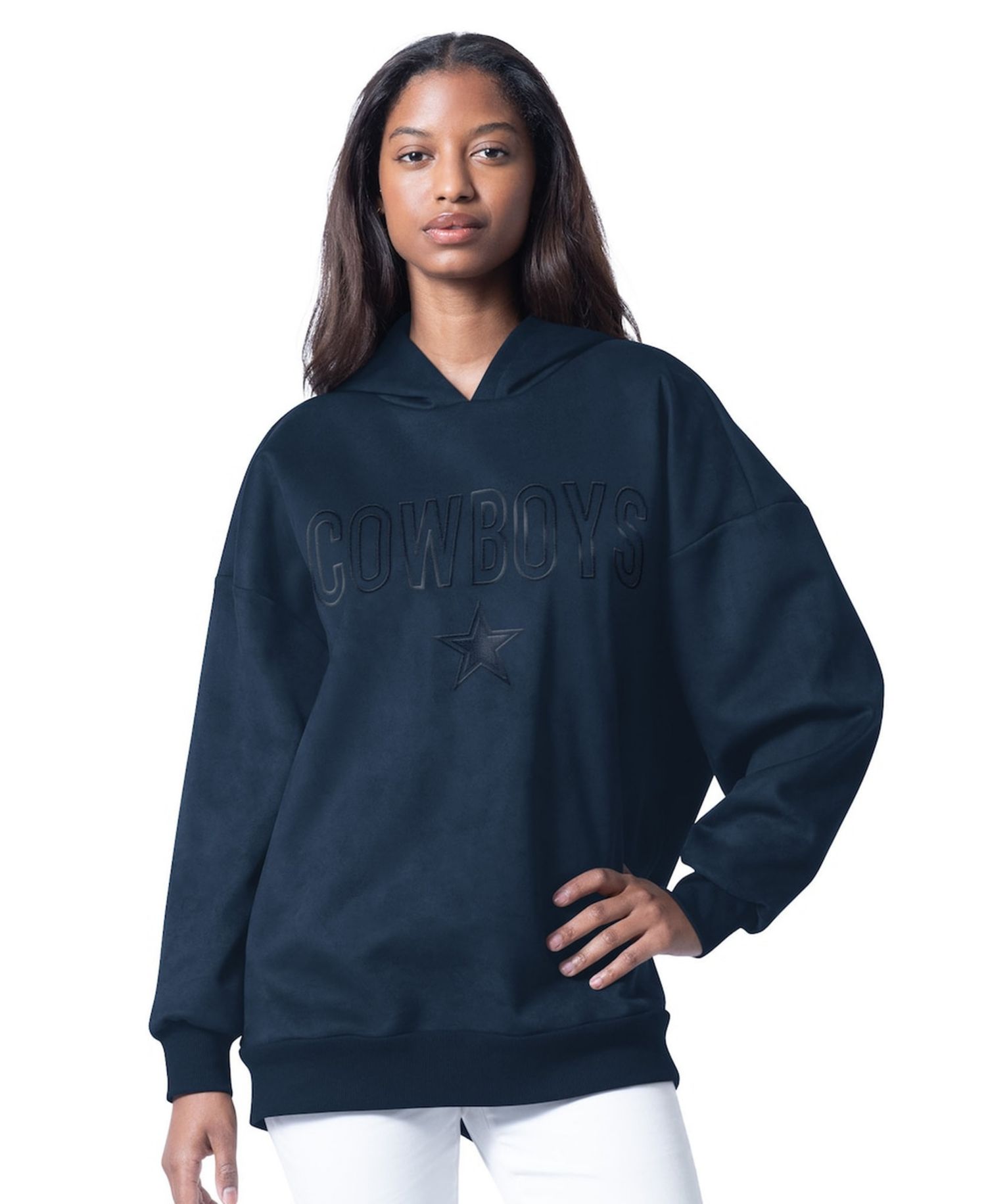 Women's Navy Dallas Cowboys Best Hitter Oversized Tunic Pullover Hoodie