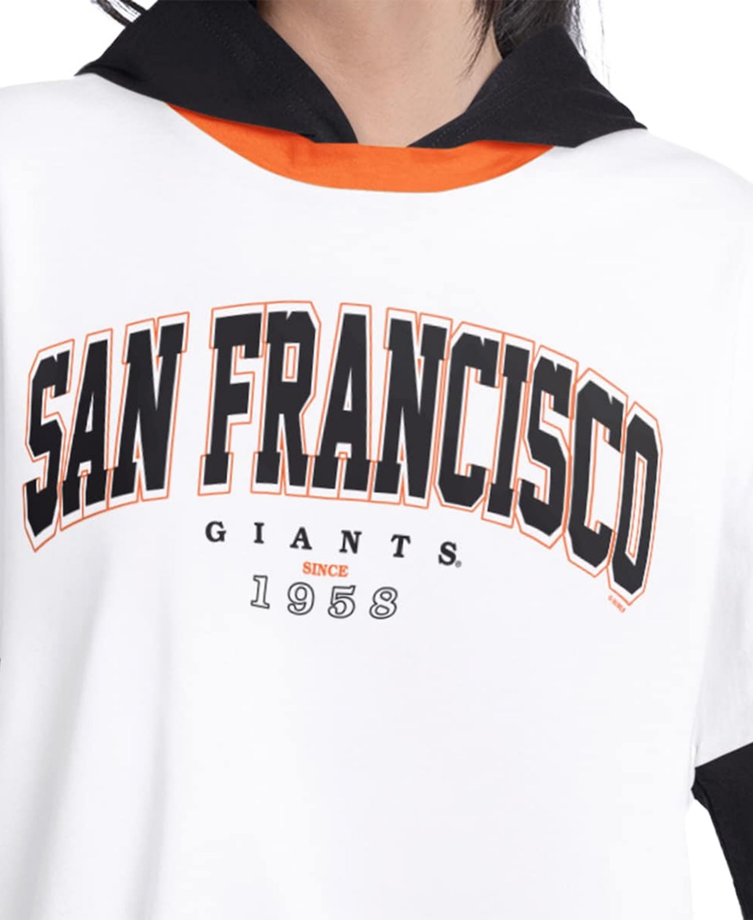 Women's White/Black San Francisco Giants Key Player Oversized Hooded Long Sleeve T-Shirt