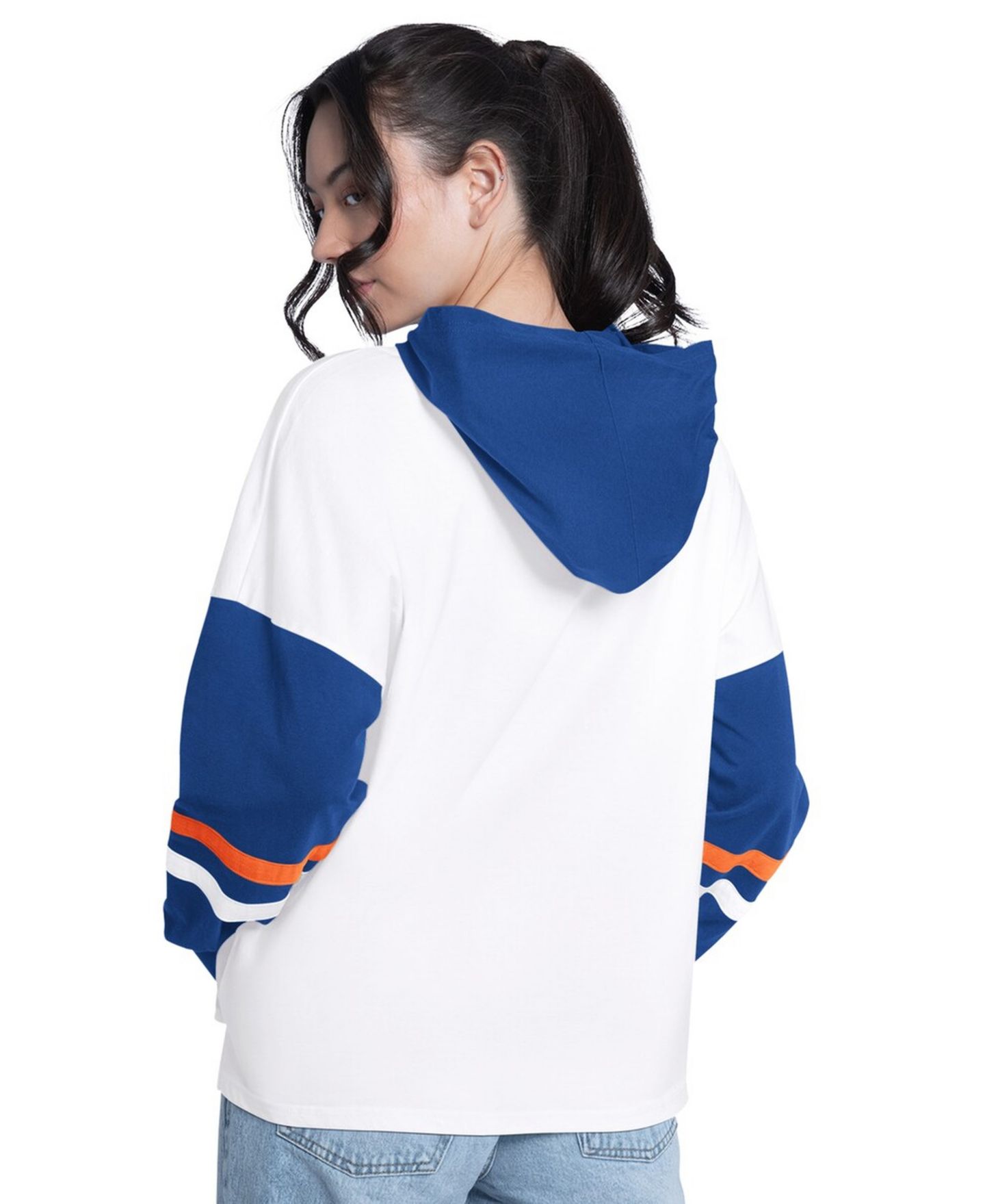 Женская футболка G-III 4Her by Carl Banks White/Royal New York Mets Key Player Oversized Hooded Long Sleeve — фото 2
