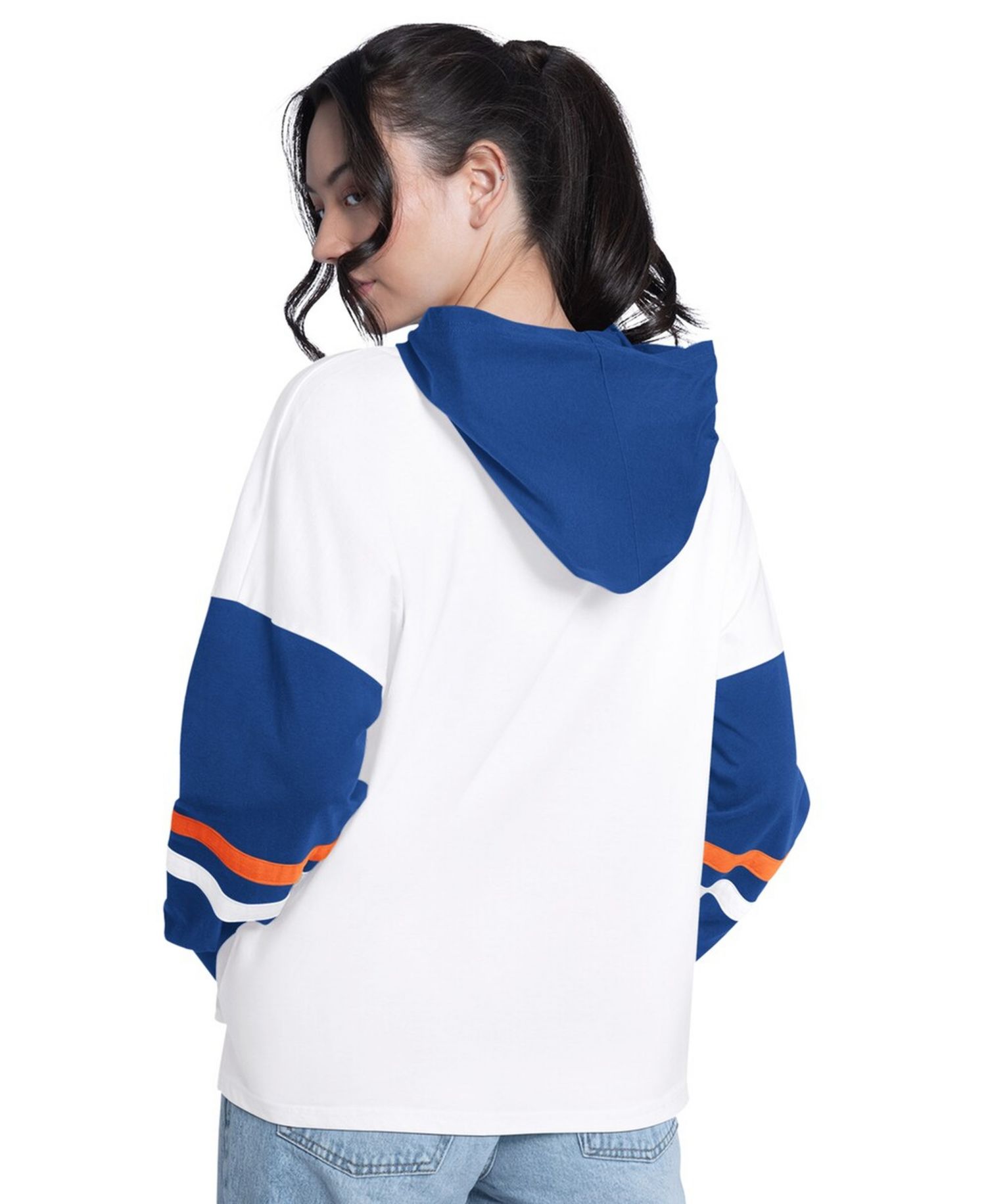 Women's White/Royal New York Mets Key Player Oversized Hooded Long Sleeve T-Shirt