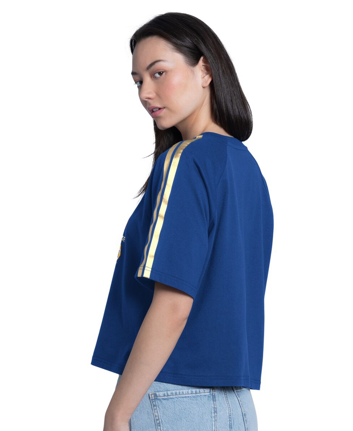 Women's Royal Chase Elliott Cropped Classic Play Gold Trim Raglan T-Shirt