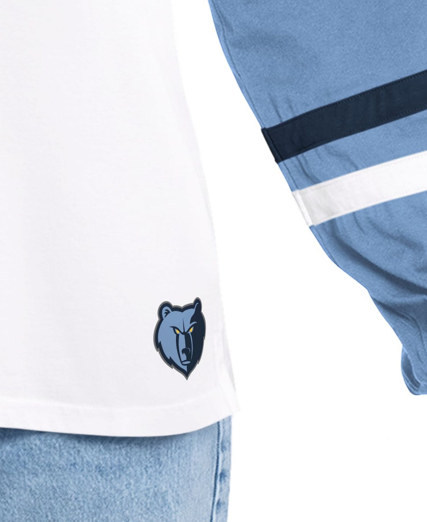 Women's White/Blue Memphis Grizzlies Key Player Oversized Hooded Long Sleeve T-Shirt