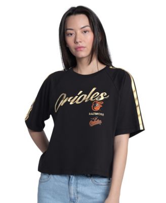 Women's Black Baltimore Orioles Classic Play Cropped Raglan T-Shirt