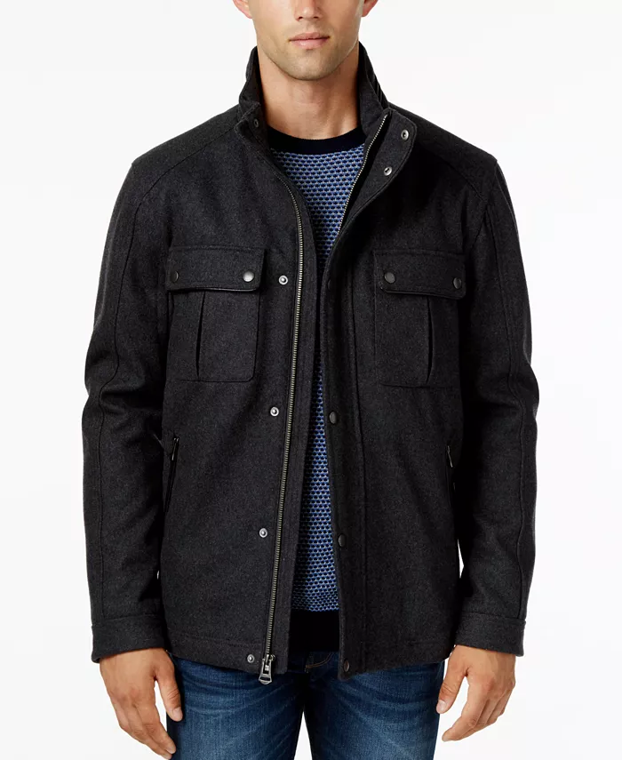 Men's Wool Melton Trucker with Faux Leather Trim - thumbnail 2