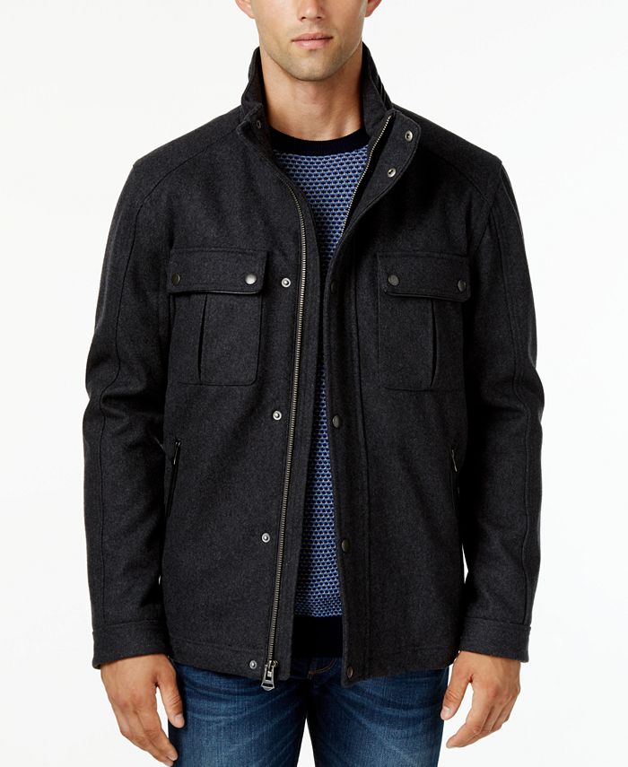 Cole Haan Wool Melton Trucker with Faux Leather Trim - Macy's