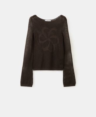 Women's Floral Embroidery Crocheted Sweater