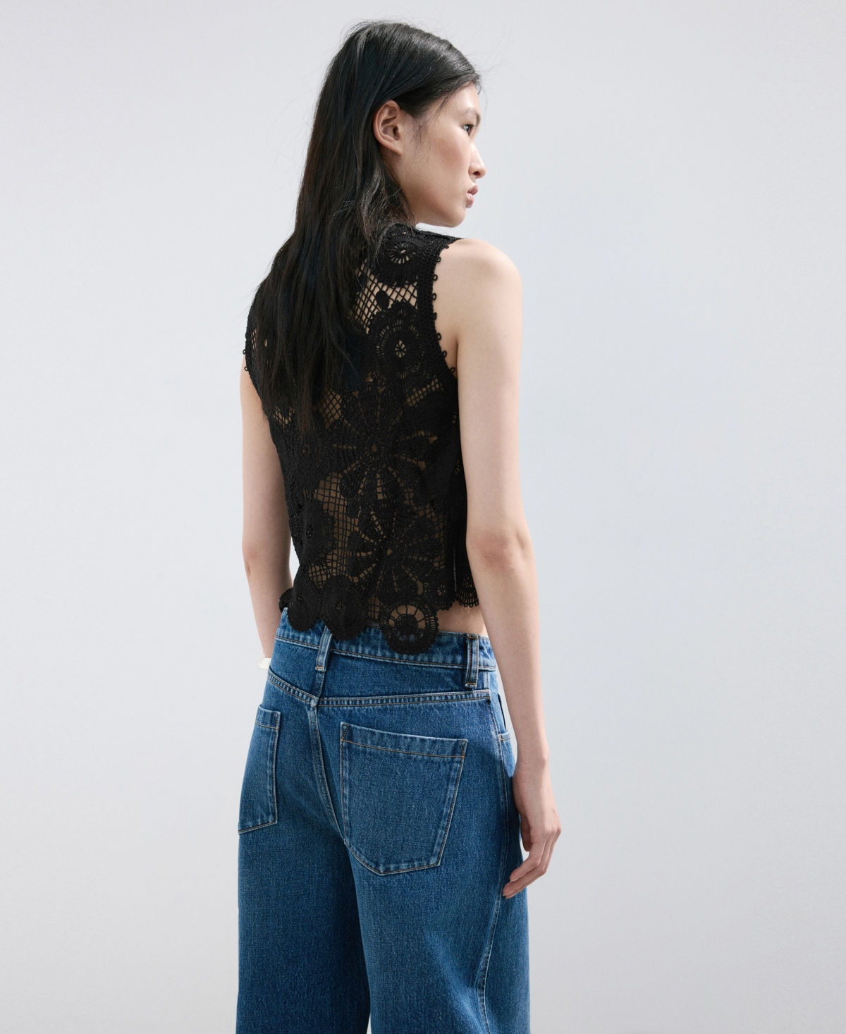 Mango Women's Lace Accents Embroidered Top