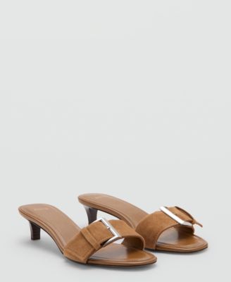 Women's Buckle Leather Heeled Sandals