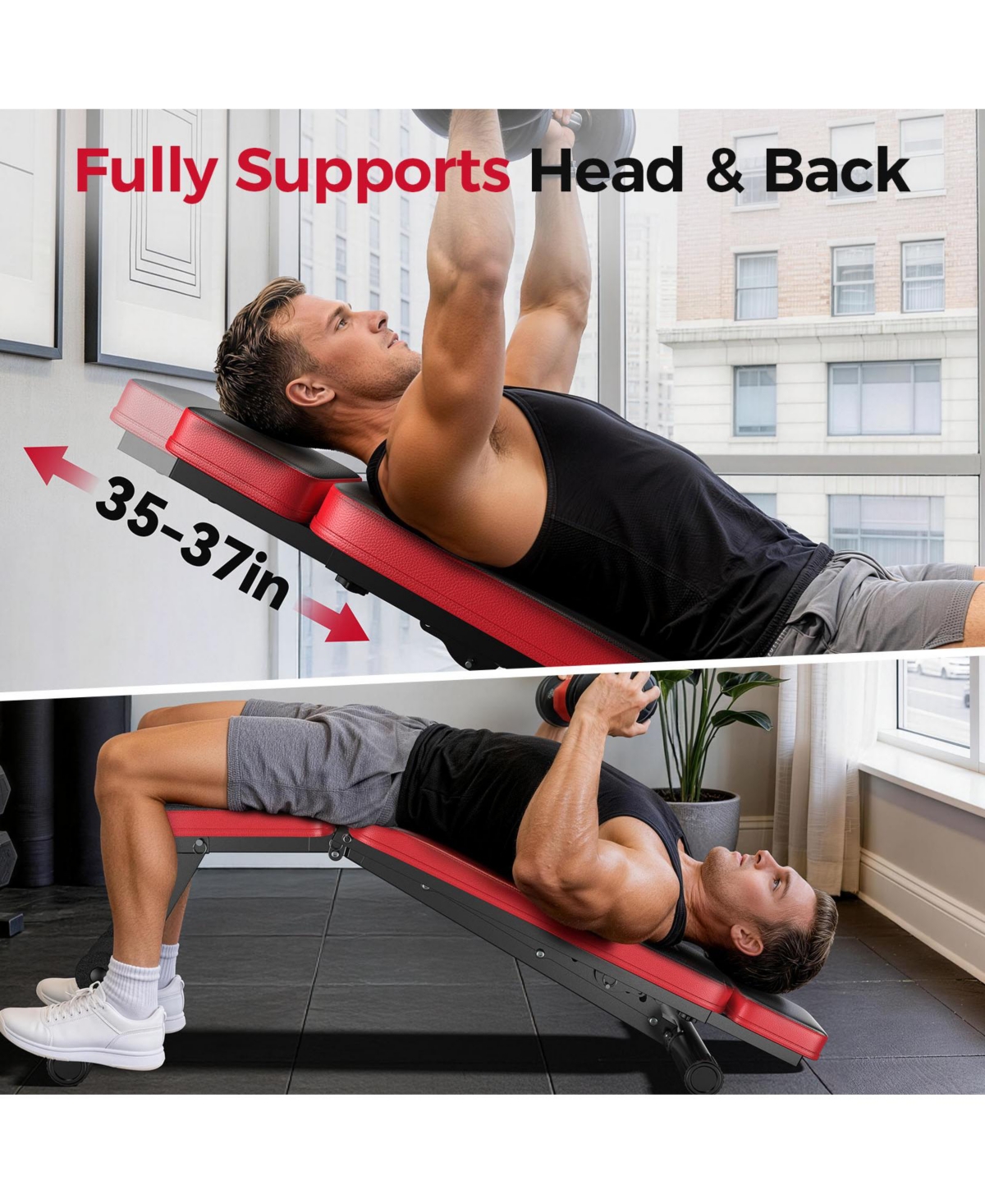 Fed Fitness Adjustable Weight Bench, 660LBS Heavy Duty Workout Bench with Headrest and 8 Backrest Angles, Foldable Strength Training Bench Home Gym