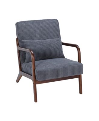Mid-Century Modern Accent Chair, Upholstered Lounge Armchair with Lumbar Pillow and Solid Wood Frame for Living Room, Balcony