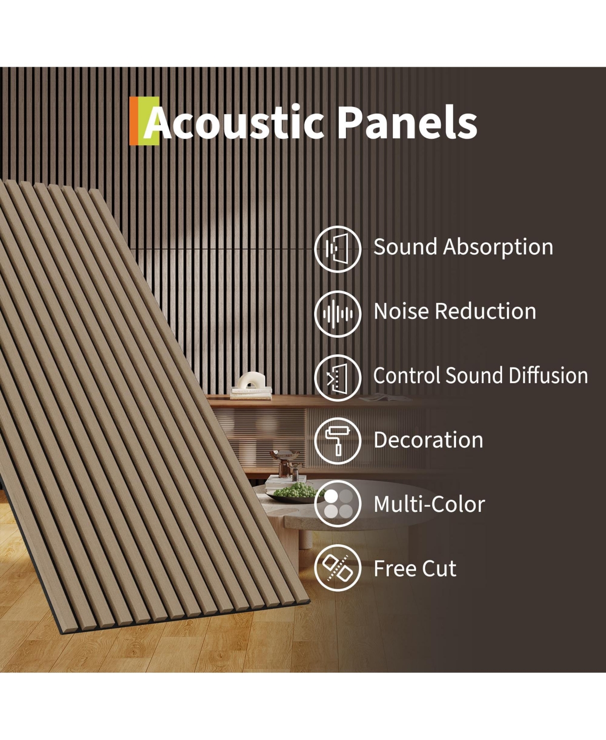 gaomon 3D Fluted Wood Slat Acoustic Soundproof Wall Panels for Noise Reduction