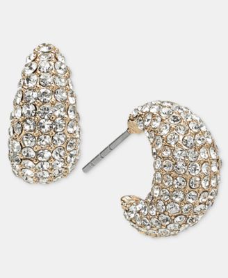 Small Pav&eacute; C-Hoop Earrings, 0.63"