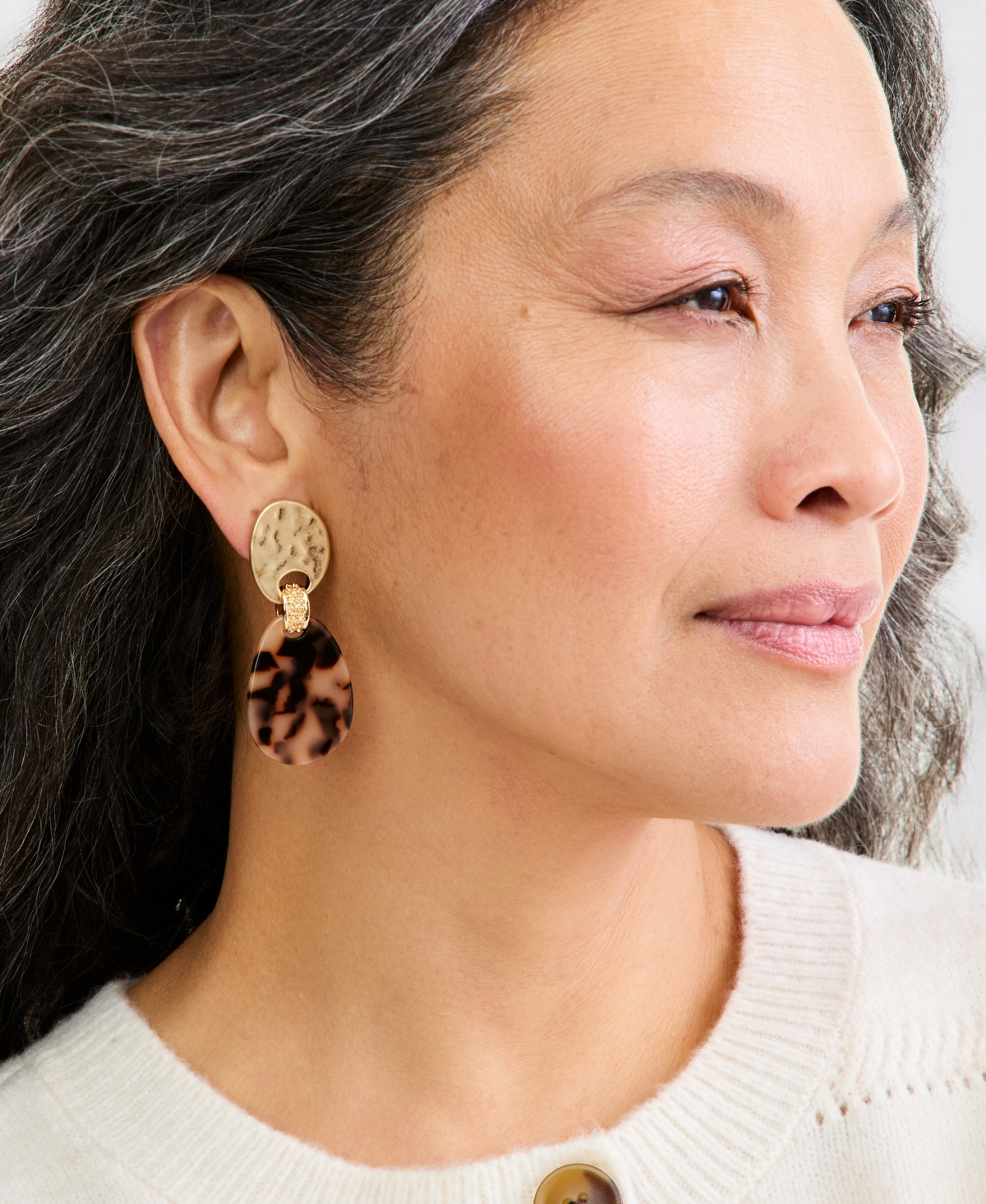 Style & Co Tortoise-Shell-Disc Linear Drop Earrings, Macy's Exclusive
