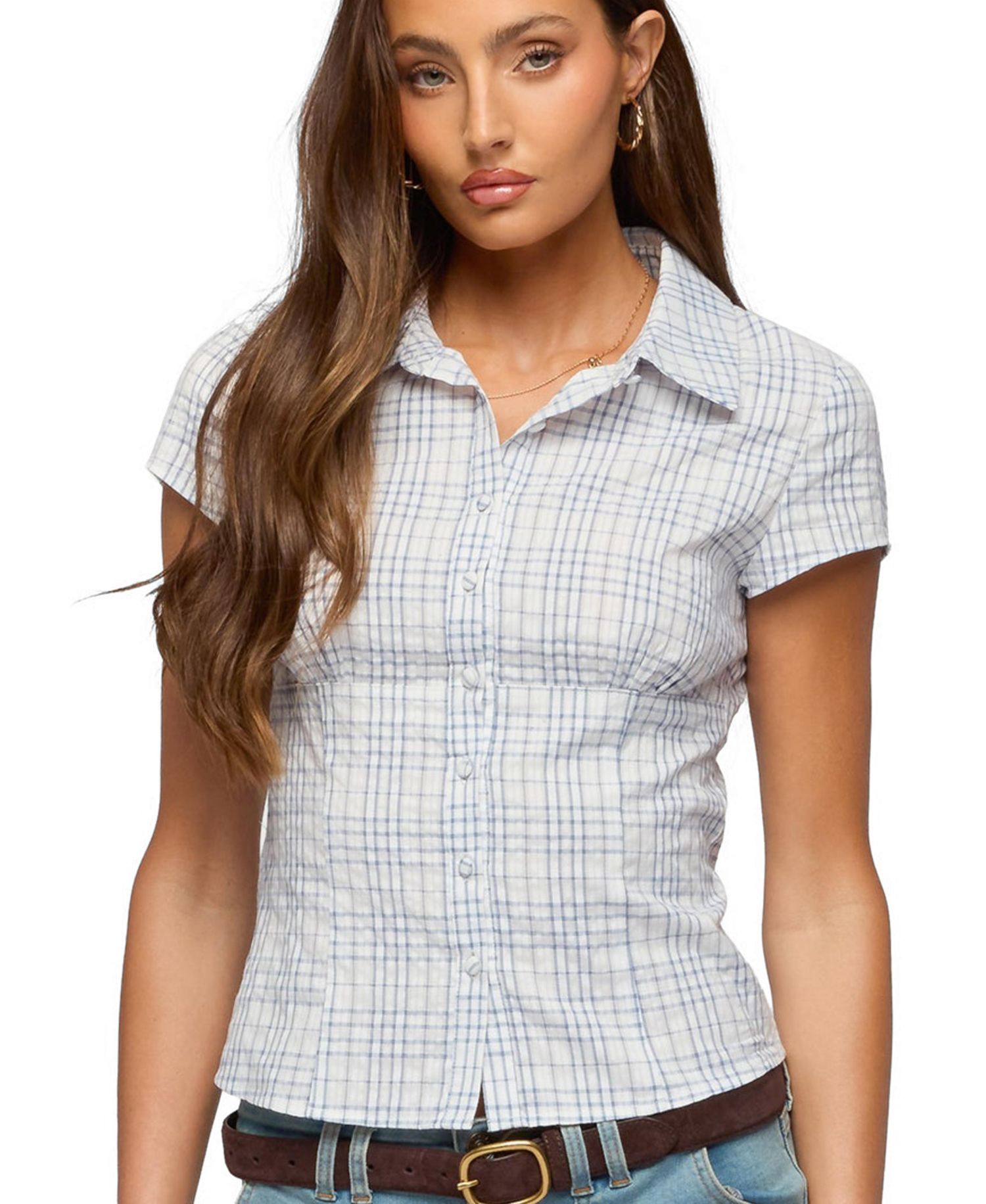 Women's Naiah Plaid Tailored Button Up Shirt