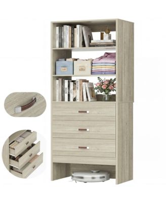 Bookshelf Cabinet with 3-Drawers and Shelves, Wooden Closet Organizer