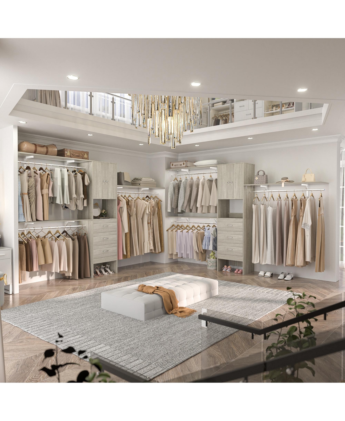 Aheaplus Wooden Closet System with Doors and Drawers