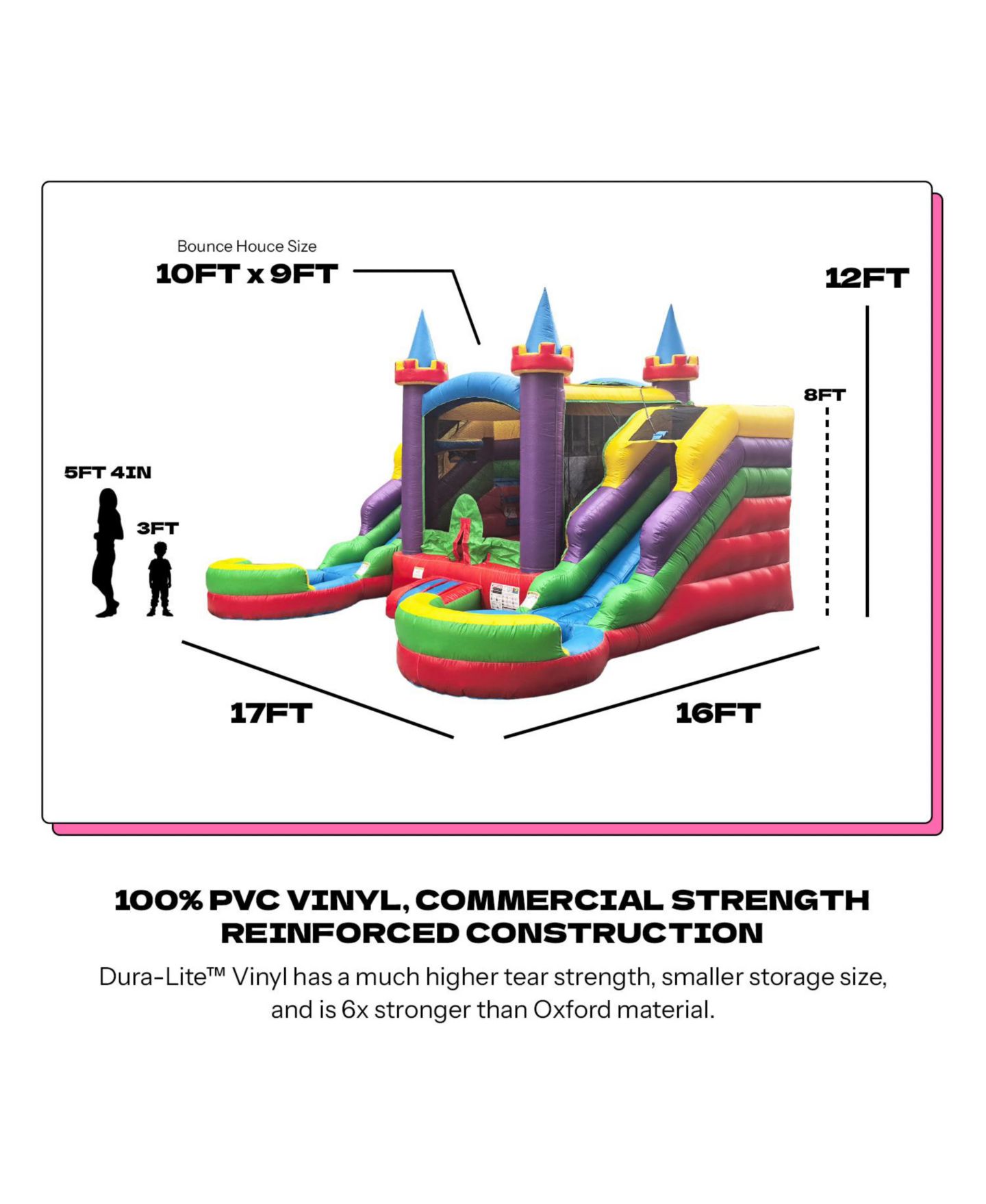 Детские игрушки POP JUMP Rainbow Castle Bounce House with Dual Slides and Pool, 17"W x 16"D x 12"H, Ages 3+, цвет: Разноцветный — фото 2