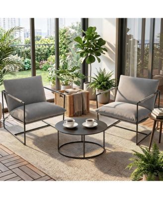 Set of 2 Sling Accent Chairs, Chairs with Metal Frame, Removable Cushions for Reading in Living Room or Bedroom, Easy Assembly