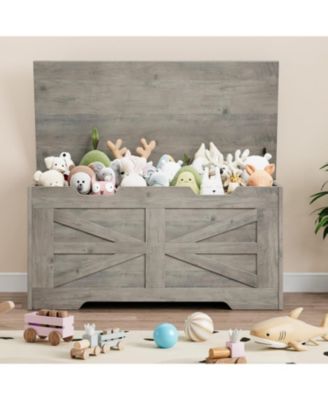 39.4" Gray Storage Chest and Toy Box with Safety Hinge, 350LBS Capacity, Entryway Bench for Living Room Playroom