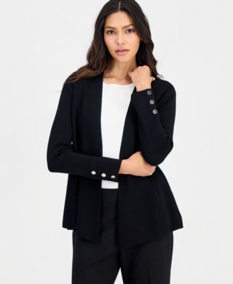 Petite Open-Front Side-Slit Cardigan