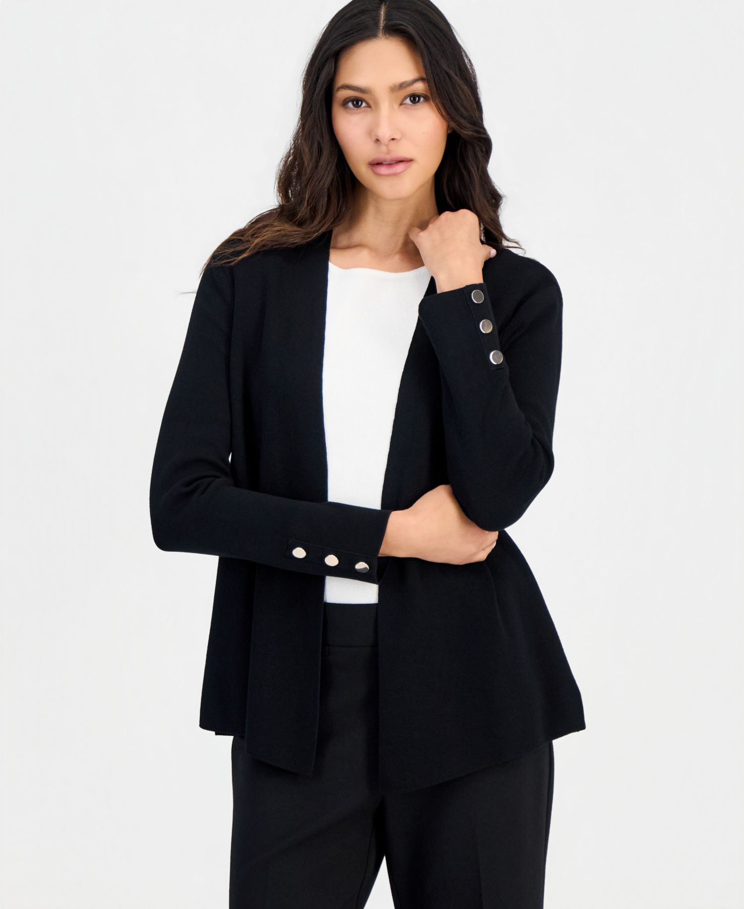 Petite Open-Front Side-Slit Cardigan