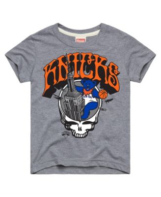 Big Boys and Girls Gray New York Knicks x The Grateful Dead Skull Tri-Blend T-Shirt