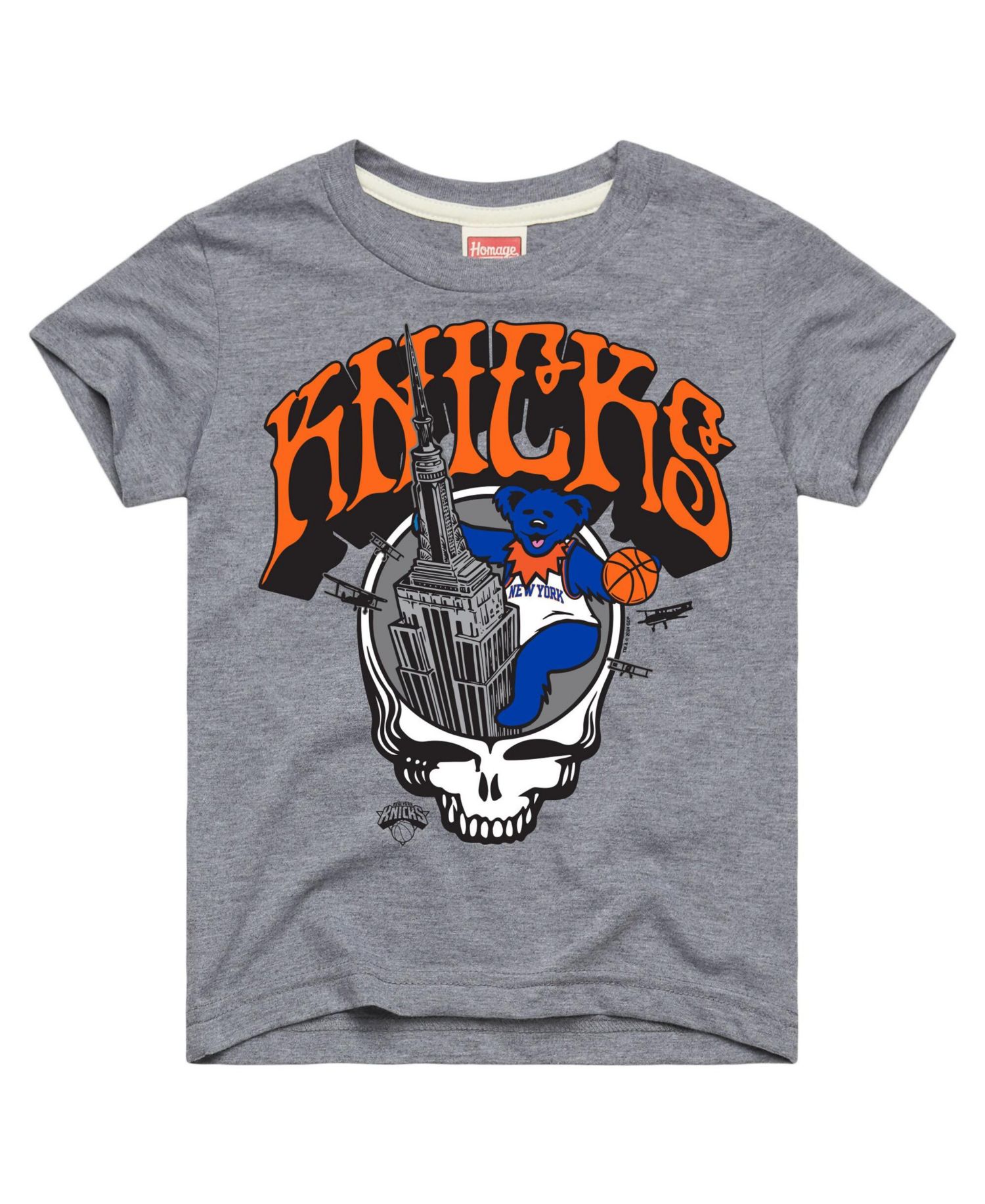 Big Boys and Girls Gray New York Knicks x The Grateful Dead Skull Tri-Blend T-Shirt