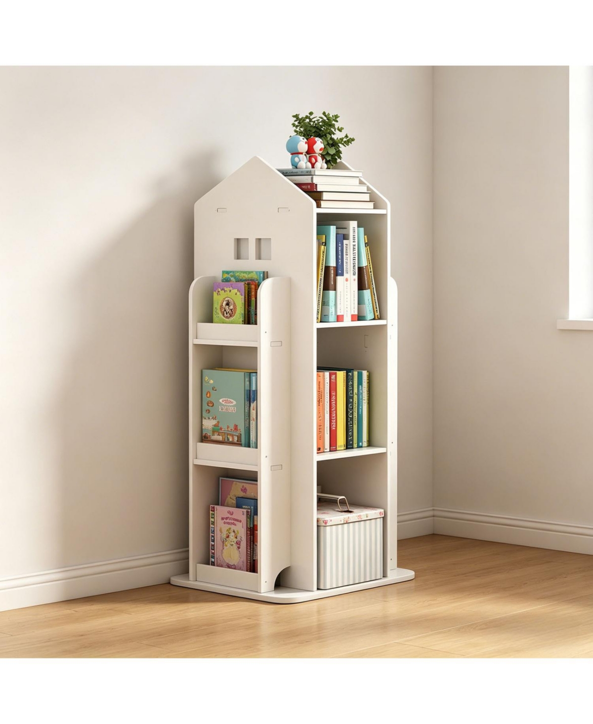 Rainsken 4-Tier Rotating Bookshelf Tower, 360 Degree Display Floor Standing Bookcase Storage Rack, for Bedroom, Living Room, Study Room