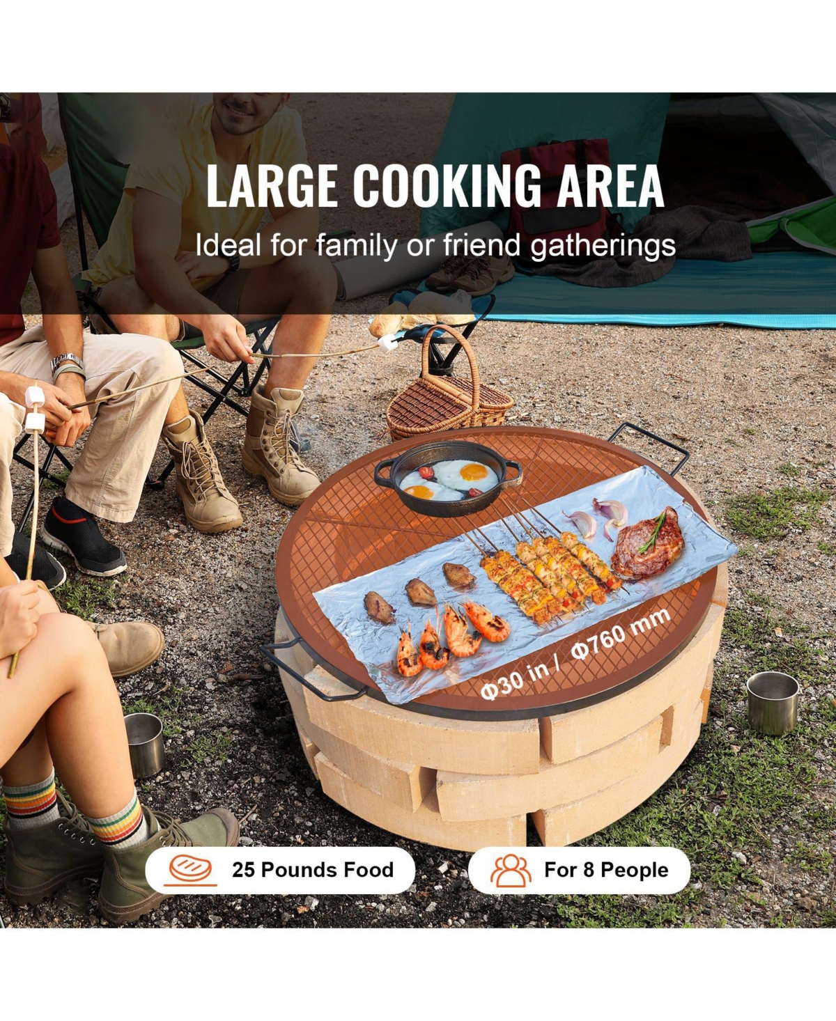 Cozito X-Marks Fire Pit Grill Grate, 30 inches Round Q235 Steel Cooking Grid with Handle