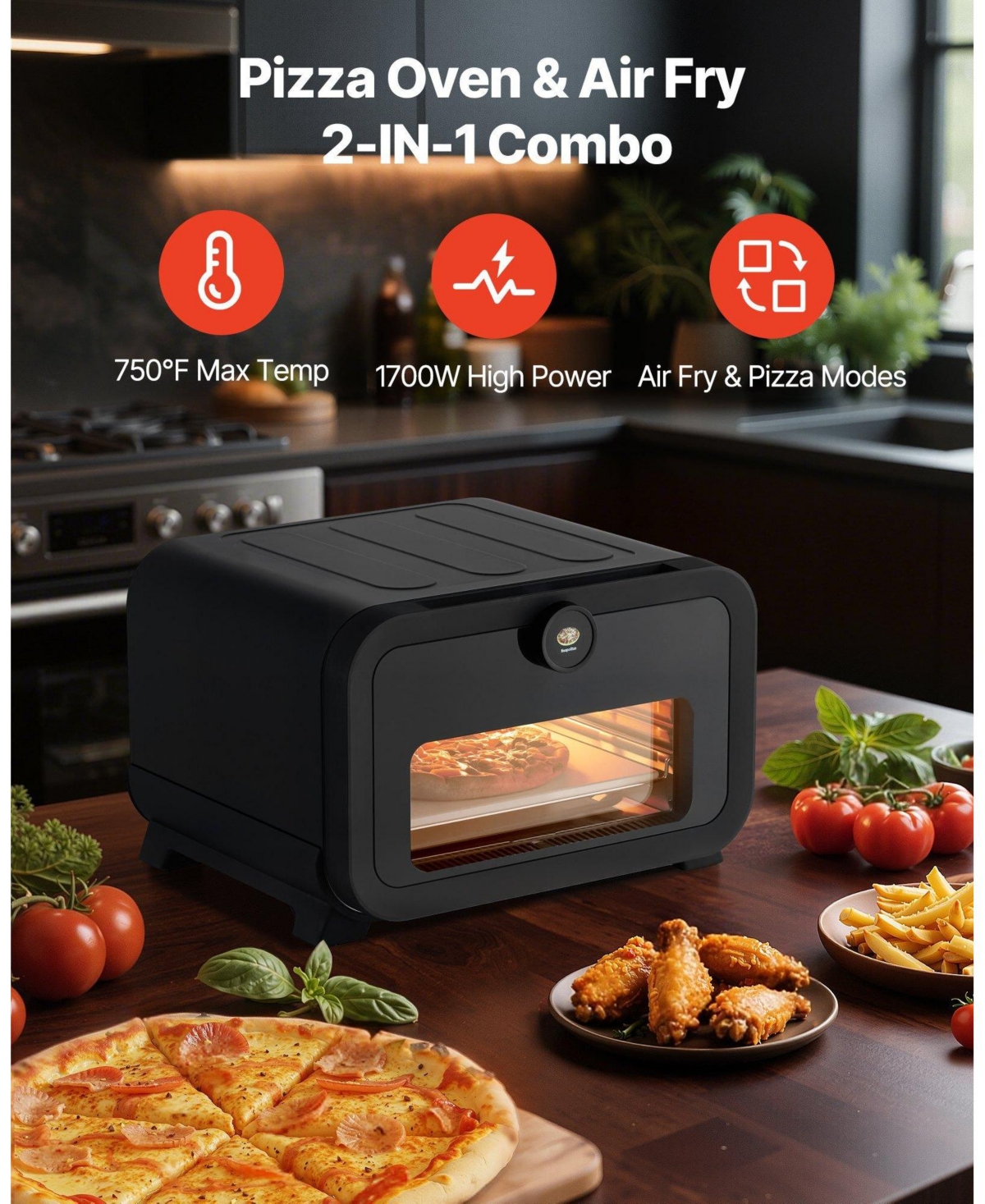 Cozito Electric Pizza Oven Air Fry Combo, 12 inches Pizza Maker with 8 Presets
