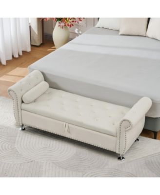 Storage Bench for Bedroom, Velvet End of Bed Bench, with Button Tufted Design, Upholstered Storage Ottoman, for Bedroom, Entryway
