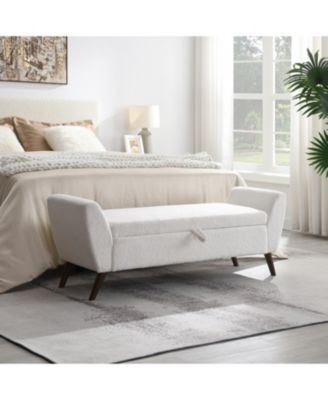 60 Inch Modern Storage Bench, with Mid-Centruy Wood Legs, Hidden Storage, Comfort Padded Seat