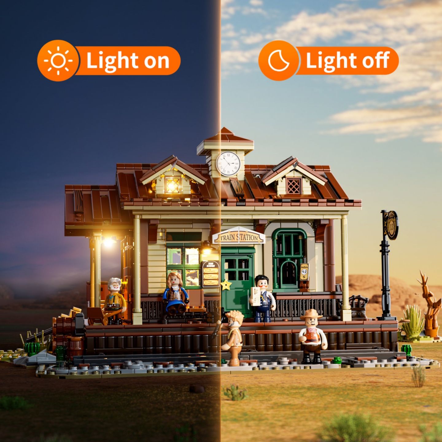 Детский конструктор Lumibricks Steampunk LED Light Western Train Station 1,843-Piece Building Set, Ages 16+ — фото 6