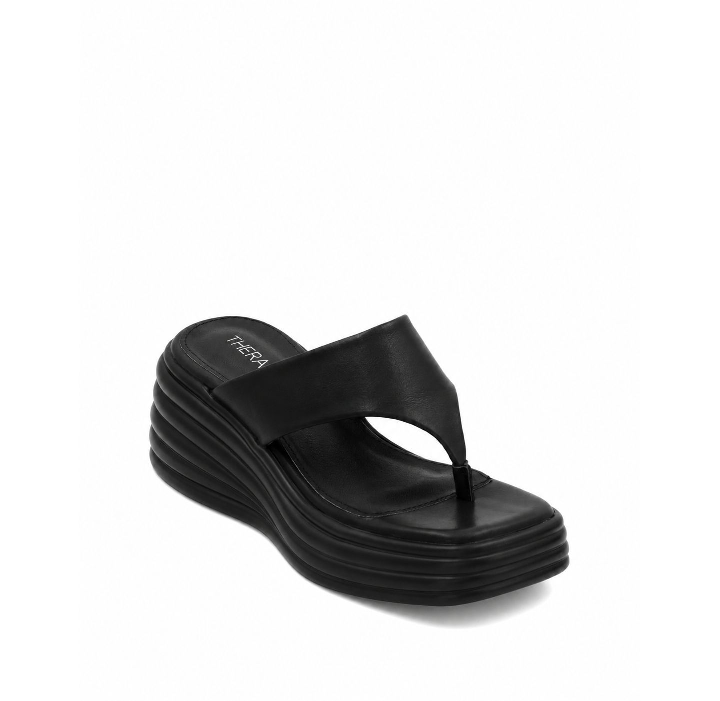 Женские сандалии Therapy Australia Frame Square Toe Wedge Sandal, цвет: Чёрный гладкий — фото 1