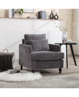 Modern Accent Chair with Studded, Upholstered Chenille Armchair, Solid Wood Frame, for Living Room, Apartment, Bedroom