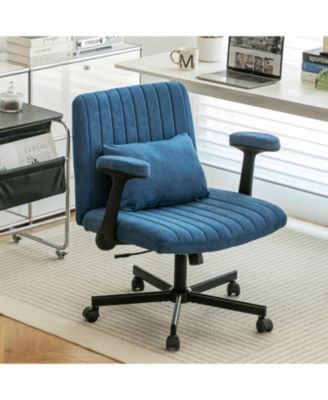 Linen Cross Legged Office Chair, with Adjustable Flip Armrest, for Home Office, Apartment, Criss Cross Chair for Meditation, Makeup