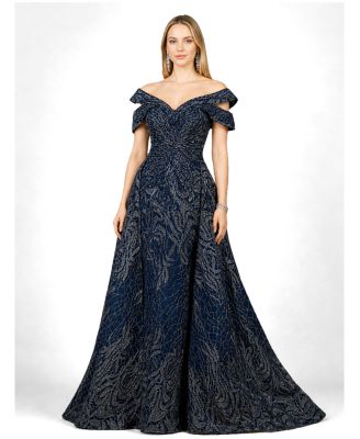 Women's Off Shoulder Mermaid Lace Gown with Overskirt