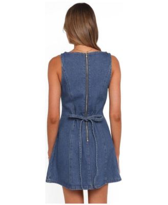denim jumper dress knee length Paisley Denim Jumper Dress Dark / X-Large