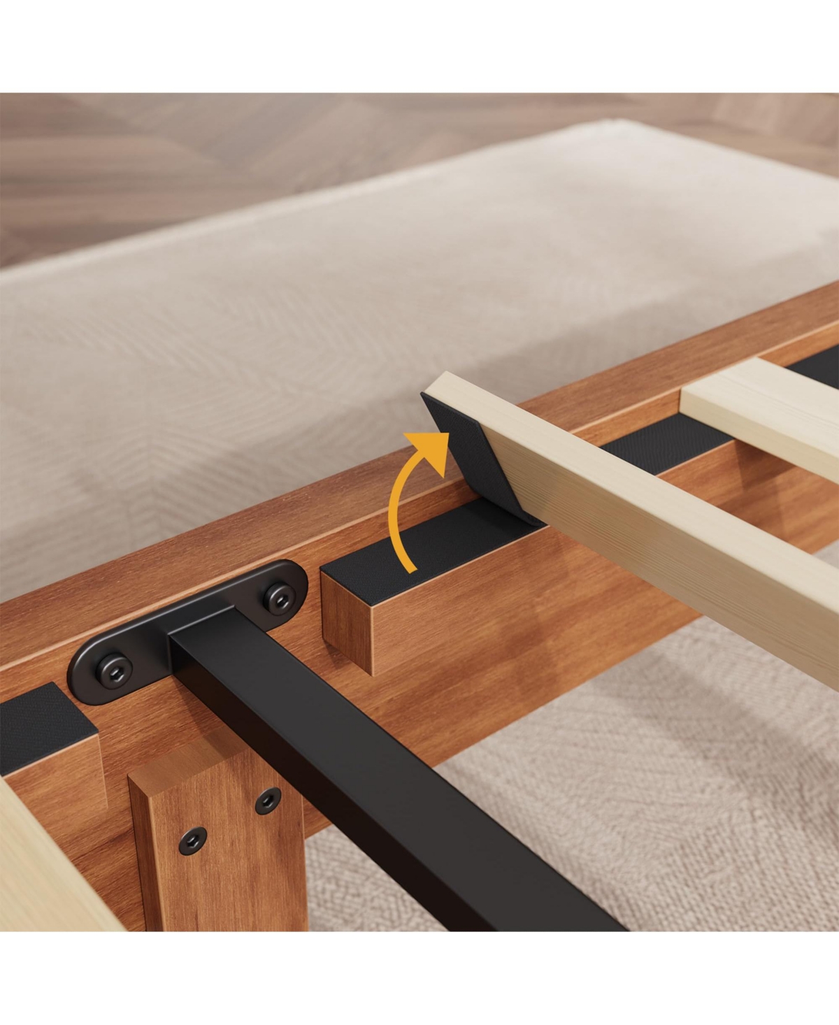 gaomon Queen Light Wooden Platform Bed Frame with V-Pattern Headboard and Under-Bed Storage