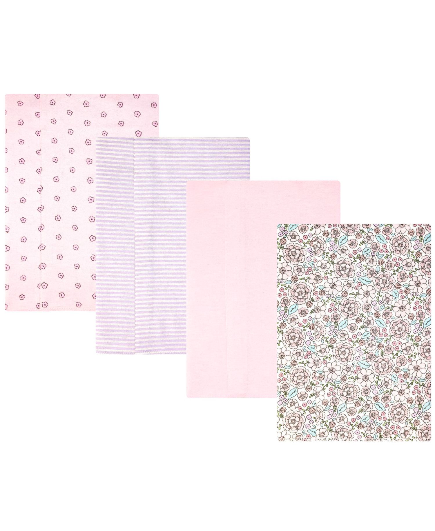 Girl Cotton Poly Flannel Burp Cloths 4-Pack, Outline Floral