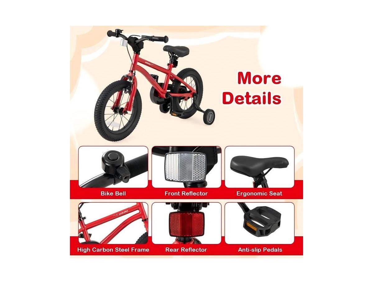 Hongge 14 Inches Kids Bike with Handbrake, Coaster Brake, and Bell