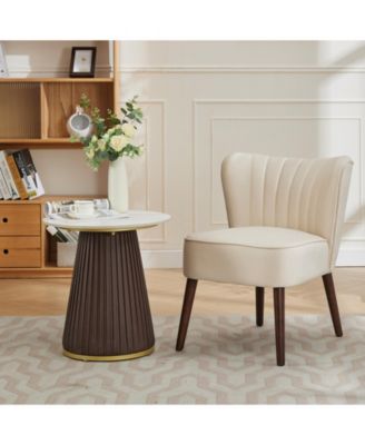 Smooth Armless Chair, Upholstered Chair with Wood Legs and Adjustable Feet, Soft Cushion, 300lb Capacity, Bedroom, Office